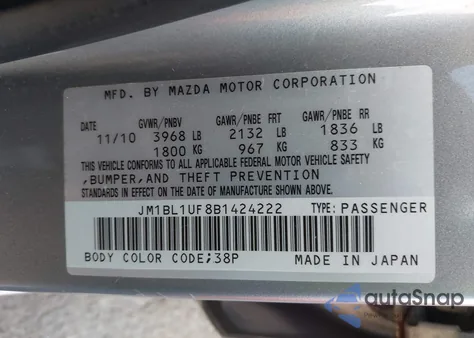 2011 Mazda Mazda3 I Sport from USA, damaged, VIN JM1BL1UF8B1424222